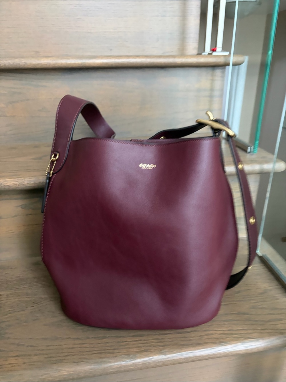 Coach Leather Shoulder Hobo in Burgundy with Gold Hardware